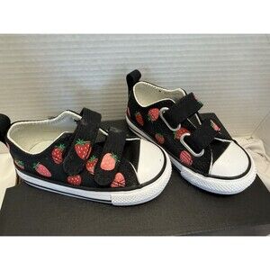 Converse CTAS 2V OX Black/Red/Pink Strawberries Toddler Girl's Sneakers Size 5